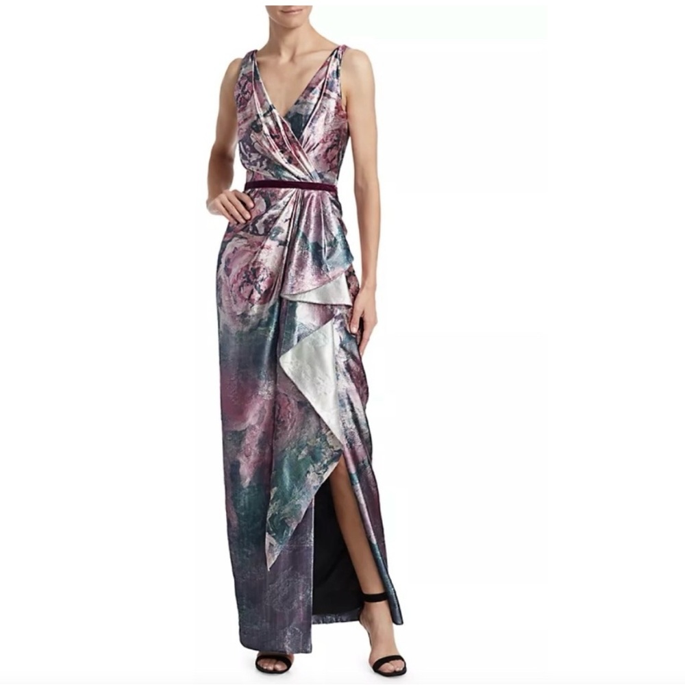 Marchesa Notte Fall 2019 Amethyst Metallic Floral Jacquard Gown, Size 12
